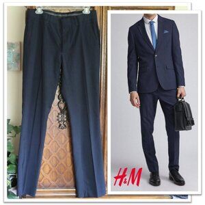 H&M Slim Fit Tapered Pinstripe Suit Pants - Navy Black, Size 32